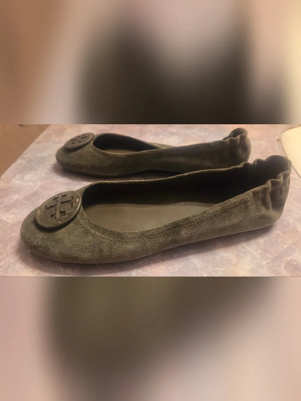Tory Burch Minnie Suede Ballet Flats in Olive Green